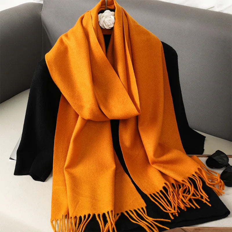 62Color Solid Women Winter Scarf Warm Thicken Cashmere Shawl Outdoor Fashion Luxury Tassels Pashmina Lady Wrap Windproof Scarves