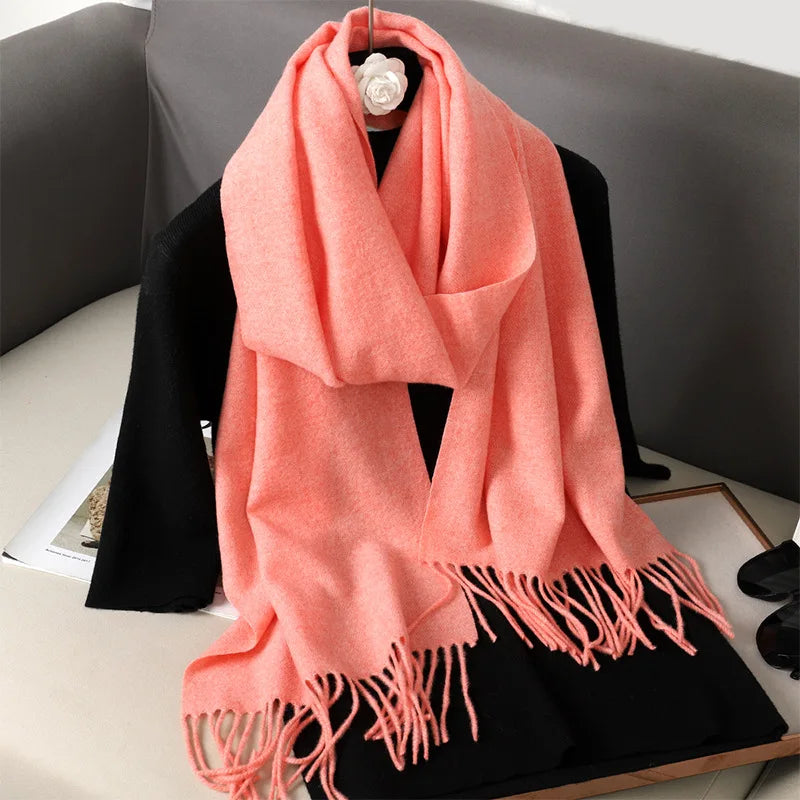 62Color Solid Women Winter Scarf Warm Thicken Cashmere Shawl Outdoor Fashion Luxury Tassels Pashmina Lady Wrap Windproof Scarves