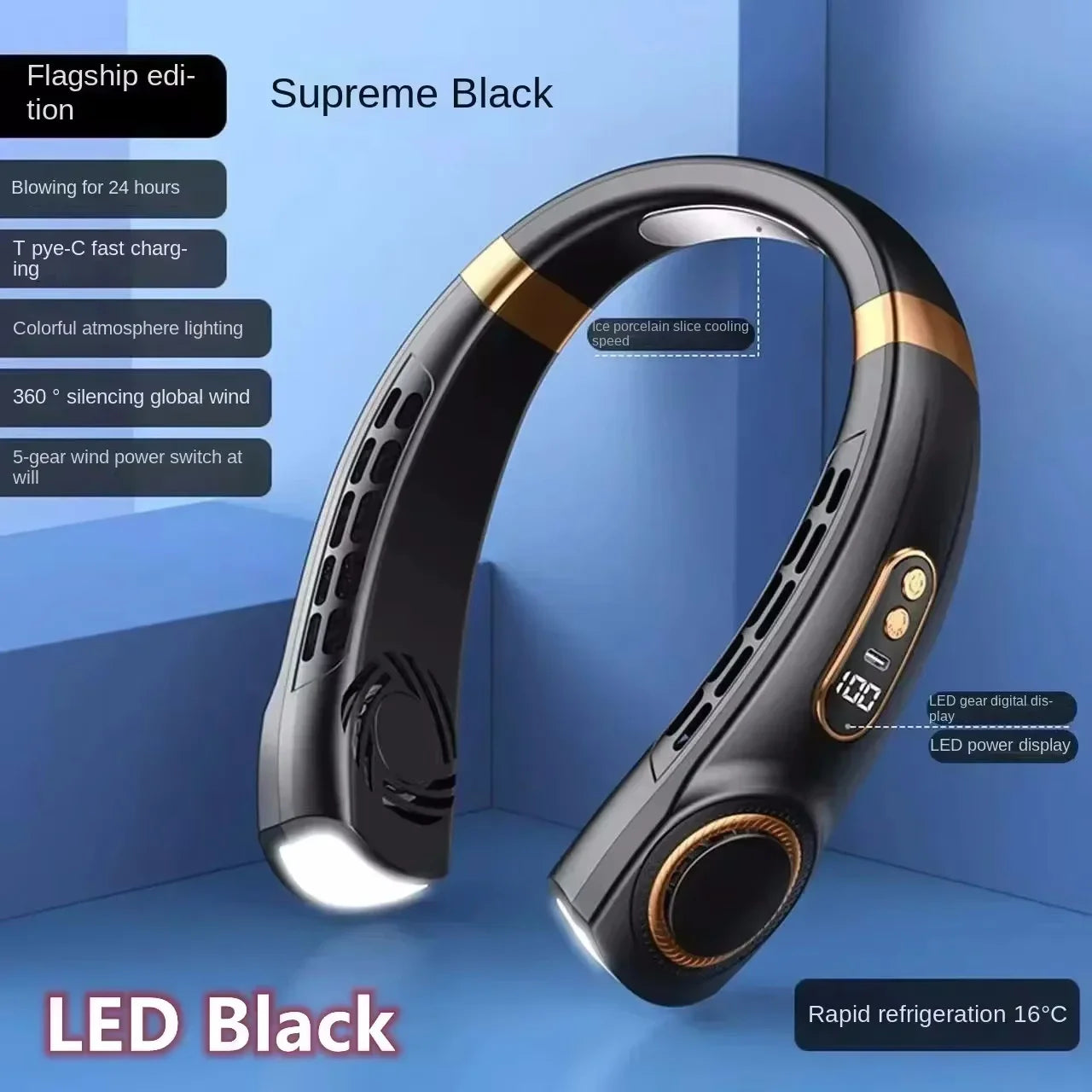 Xiaomi 8000mAh USB Hanging Neck Fan Portable Bladeless Mini Rechargeable Mute LED Digital Display Electric Air Cooler Handheld