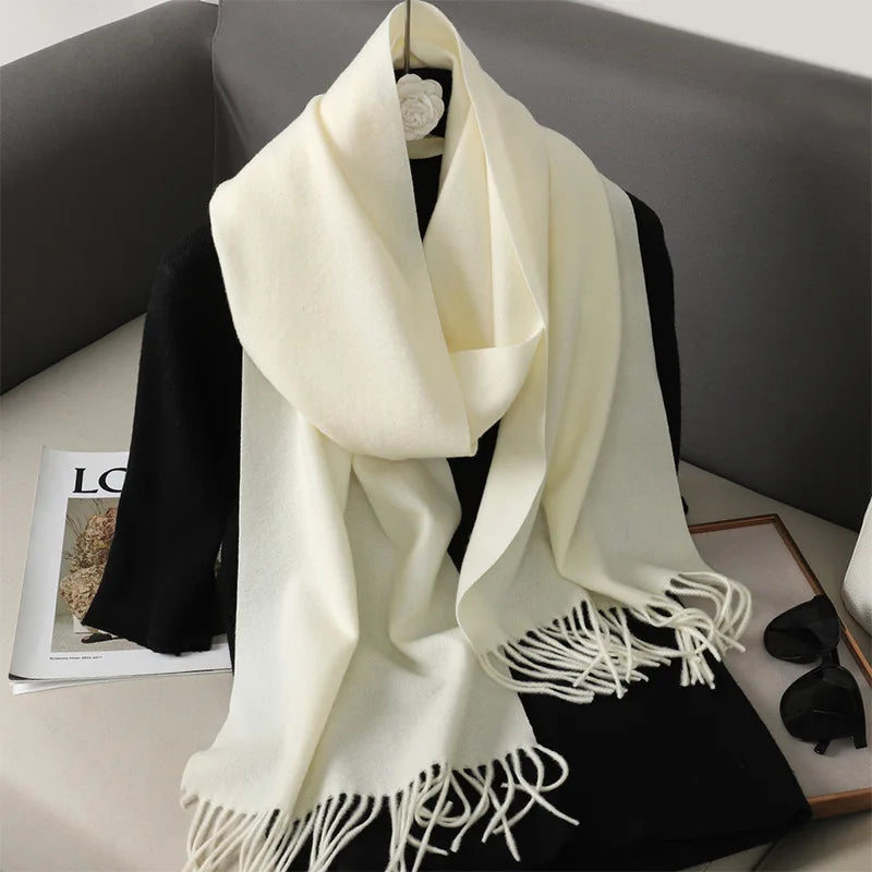 62Color Solid Women Winter Scarf Warm Thicken Cashmere Shawl Outdoor Fashion Luxury Tassels Pashmina Lady Wrap Windproof Scarves
